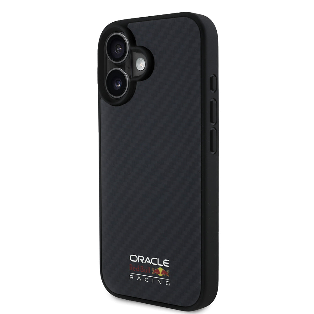 Apple iPhone 16 Kılıf Redbull Orjinal Lisanslı M-safe Şarj Özellikli Karbon Fiber Tasarımlı Parlayan Logolu Kapak Siyah