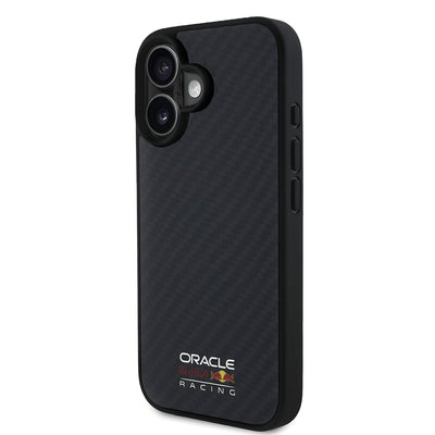 Apple iPhone 16 Kılıf Redbull Orjinal Lisanslı M-safe Şarj Özellikli Karbon Fiber Tasarımlı Parlayan Logolu Kapak Siyah