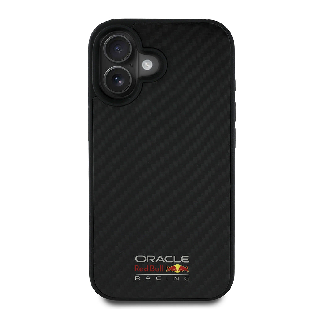 Apple iPhone 16 Kılıf Redbull Orjinal Lisanslı M-safe Şarj Özellikli Karbon Fiber Tasarımlı Parlayan Logolu Kapak Siyah