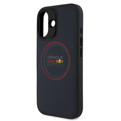 Apple iPhone 16 Kılıf Redbull Orjinal Lisanslı M-safe Şarj Özellikli Kırmızı Halka ve Logo Kabartmalı PU Deri Kapak Lacivert
