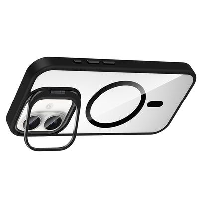 Apple iPhone 16 Kılıf Standlı ve Kamera Lens Hediyeli M-Safe Şarj Özellikli Zore Etro Kapak Pembe