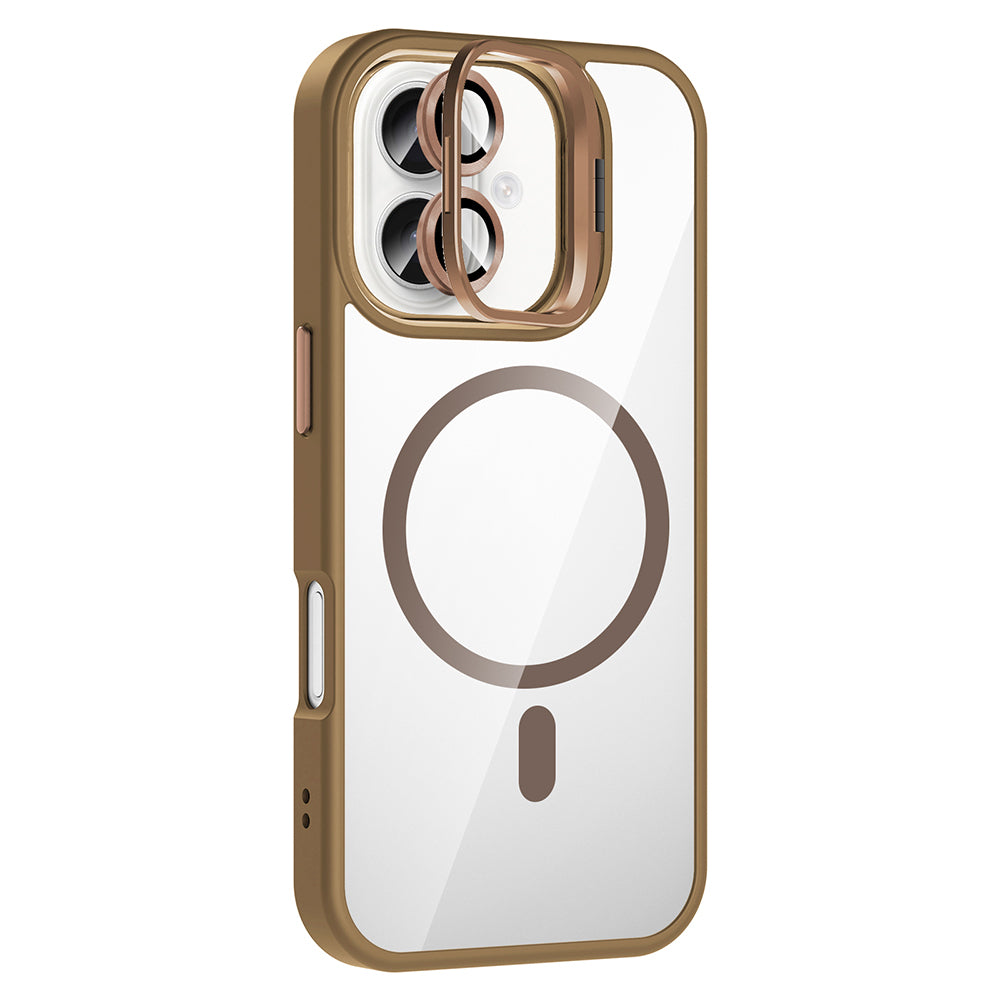 Apple iPhone 16 Kılıf Standlı ve Kamera Lens Hediyeli M-Safe Şarj Özellikli Zore Etro Kapak Desert Titanyum