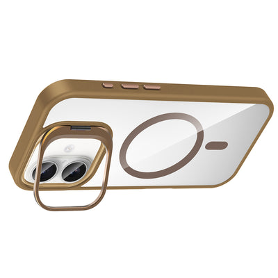 Apple iPhone 16 Kılıf Standlı ve Kamera Lens Hediyeli M-Safe Şarj Özellikli Zore Etro Kapak Desert Titanyum