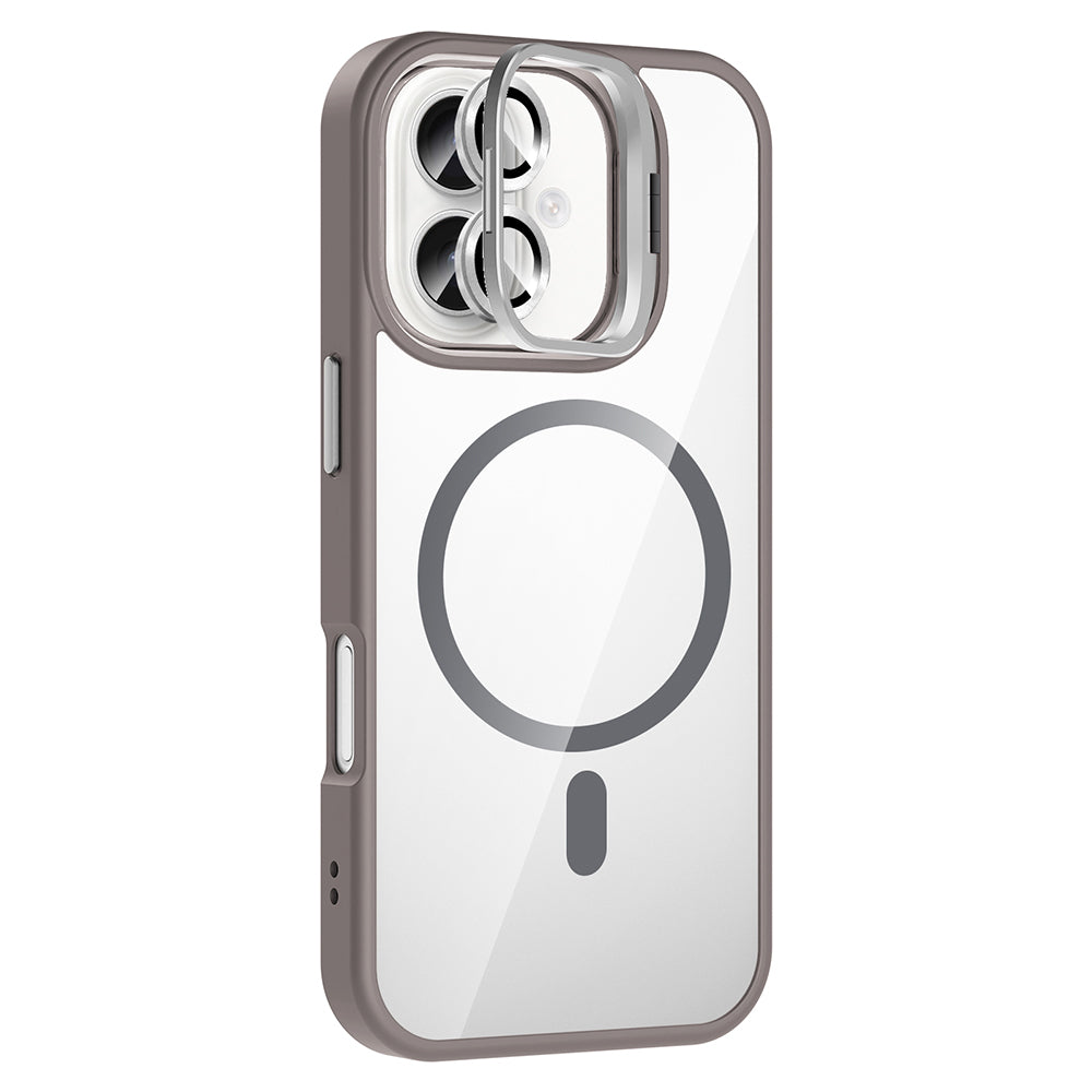 Apple iPhone 16 Kılıf Standlı ve Kamera Lens Hediyeli M-Safe Şarj Özellikli Zore Etro Kapak Desert Titanyum
