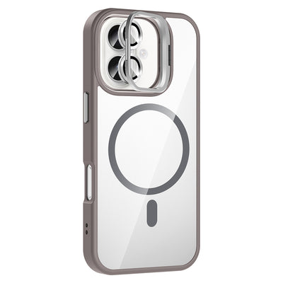 Apple iPhone 16 Kılıf Standlı ve Kamera Lens Hediyeli M-Safe Şarj Özellikli Zore Etro Kapak Desert Titanyum