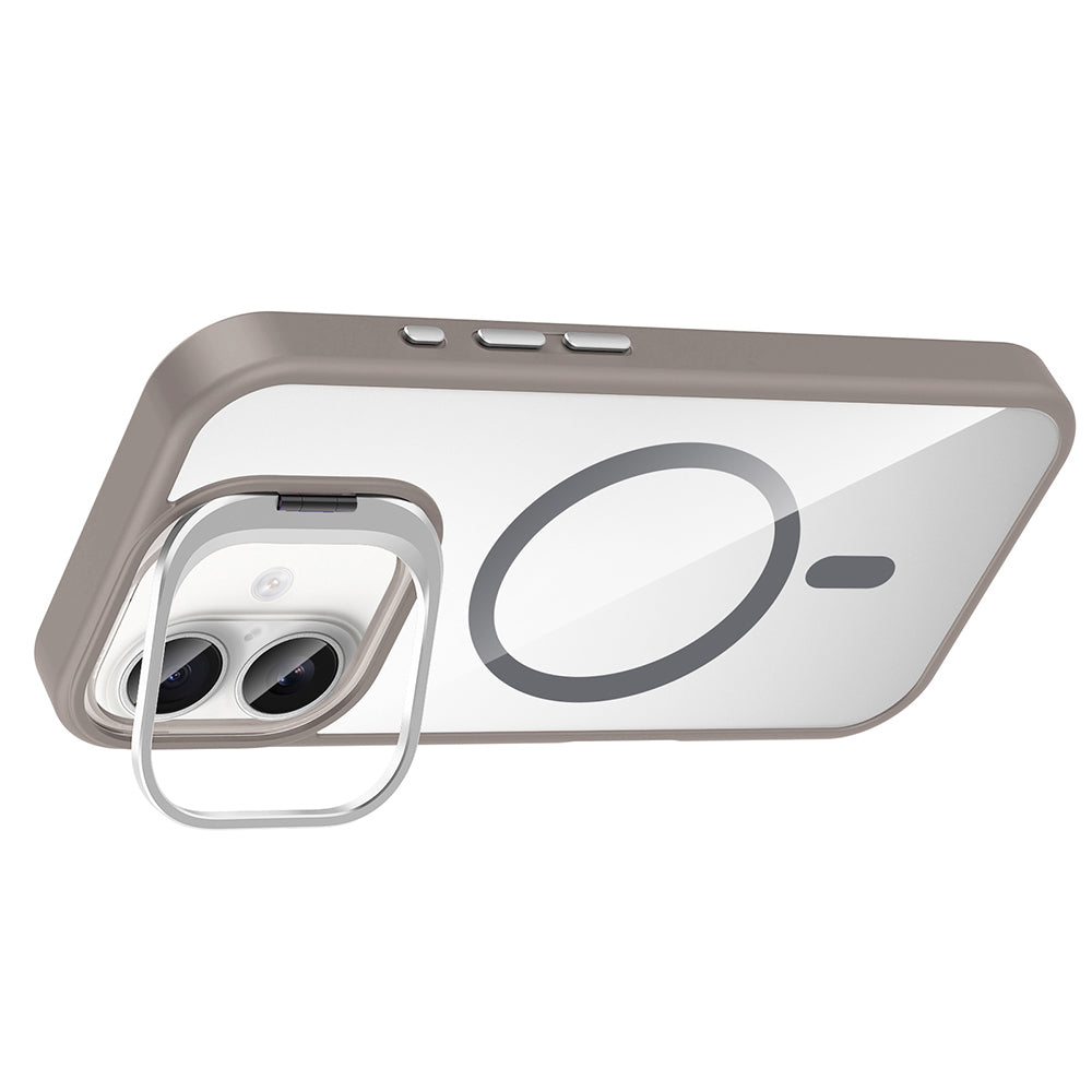 Apple iPhone 16 Kılıf Standlı ve Kamera Lens Hediyeli M-Safe Şarj Özellikli Zore Etro Kapak Desert Titanyum