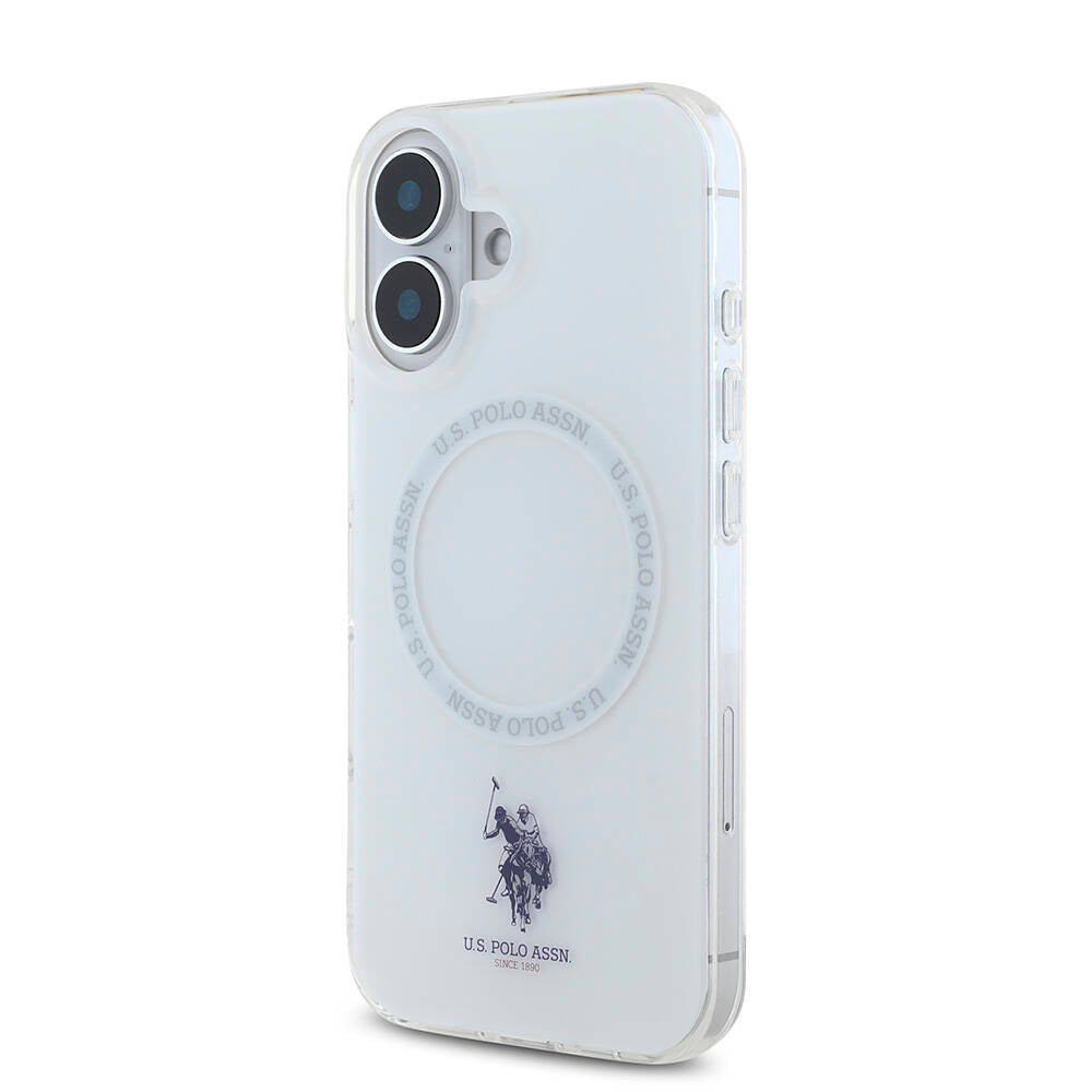 Apple iPhone 16 Kılıf U.S. Polo Assn. Orjinal Lisanslı Magsafe Şarj Özellikli IML Double Horse Logolu Ring Kapak Beyaz