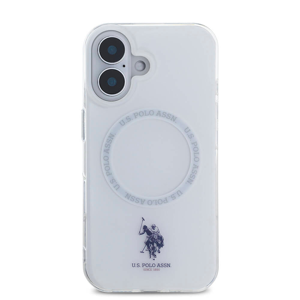 Apple iPhone 16 Kılıf U.S. Polo Assn. Orjinal Lisanslı Magsafe Şarj Özellikli IML Double Horse Logolu Ring Kapak Beyaz