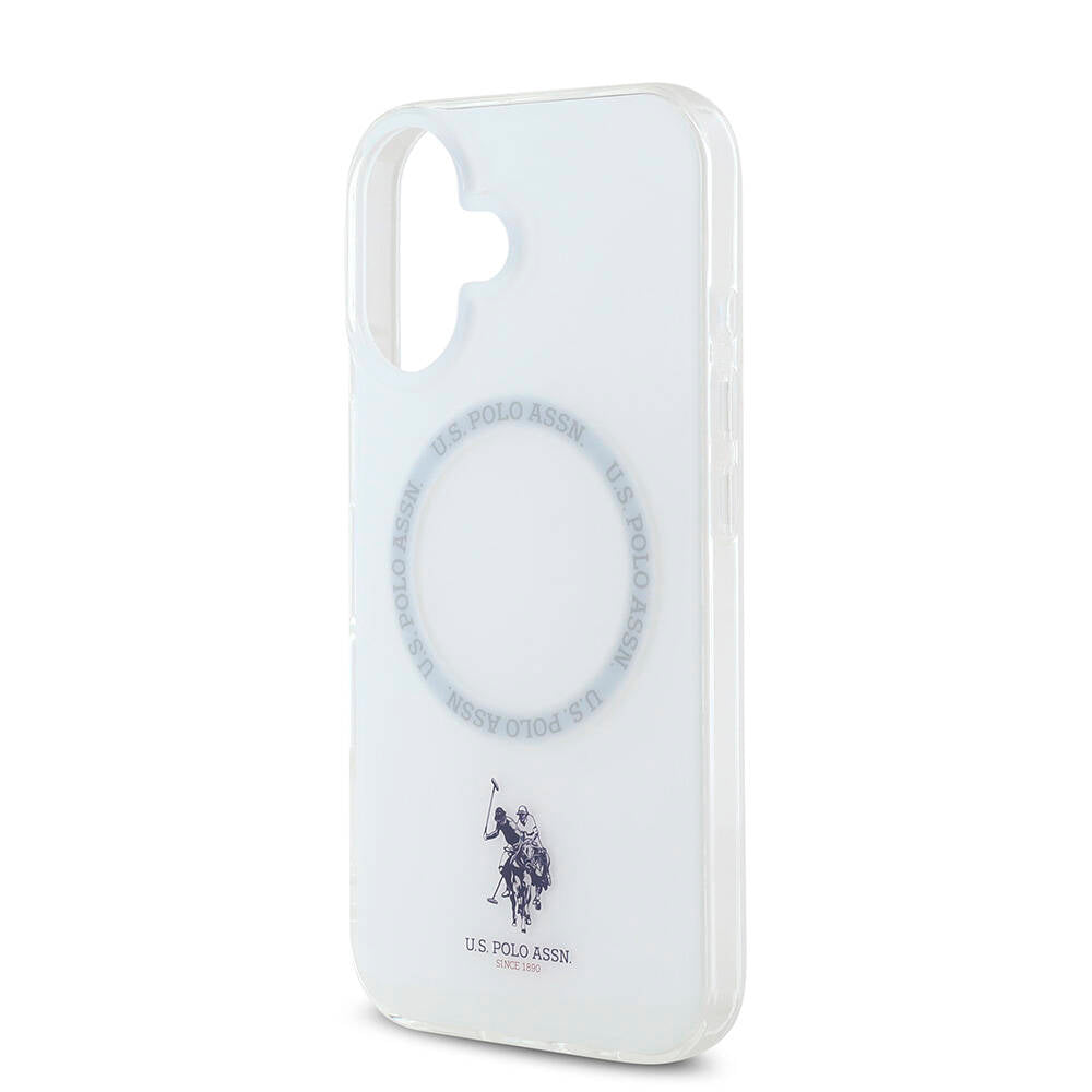 Apple iPhone 16 Kılıf U.S. Polo Assn. Orjinal Lisanslı Magsafe Şarj Özellikli IML Double Horse Logolu Ring Kapak Beyaz