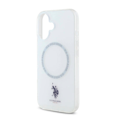 Apple iPhone 16 Kılıf U.S. Polo Assn. Orjinal Lisanslı Magsafe Şarj Özellikli IML Double Horse Logolu Ring Kapak Beyaz