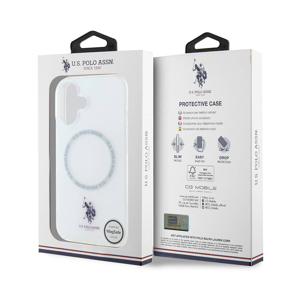 Apple iPhone 16 Kılıf U.S. Polo Assn. Orjinal Lisanslı Magsafe Şarj Özellikli IML Double Horse Logolu Ring Kapak Beyaz