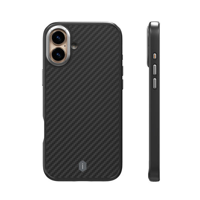 Apple iPhone 16 Kılıf Wiwu DCC-205 Magsafe Şarj Özellikli Aramid Fiber Tasarım Kevlar Kapak Siyah