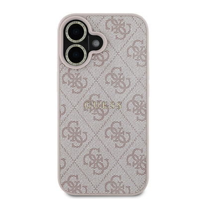 Apple iPhone 16 Plus Guess Orjinal Lisanslı Kılıf + Ekran Koruyucu + Lens Koruyucu 3in1 Aksesuar Seti Pembe