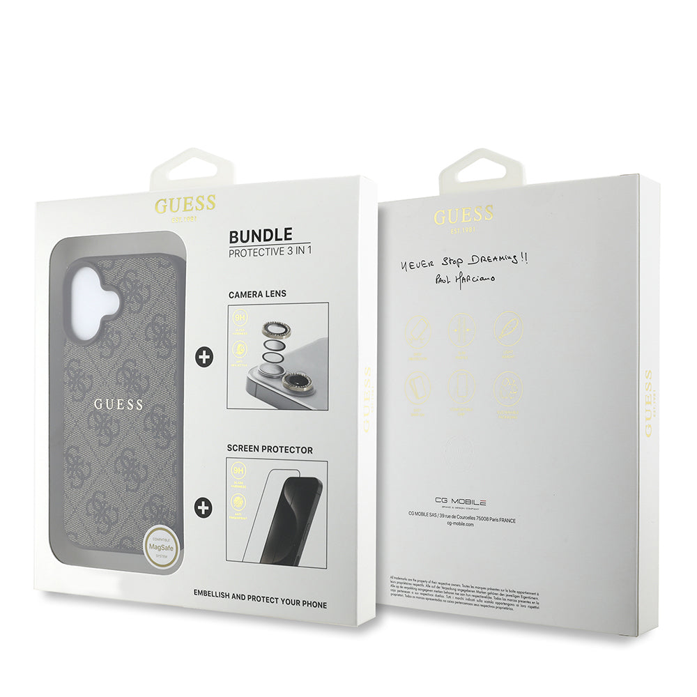iPhone 16 Plus Guess Orjinal Lisanslı Kılıf + Ekran Koruyucu + Lens Koruyucu 3in1 Aksesuar Seti