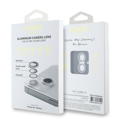 Apple iPhone 16 Plus Guess Orjinal Lisanslı Metal Kamera Lens Koruyucu Gümüş