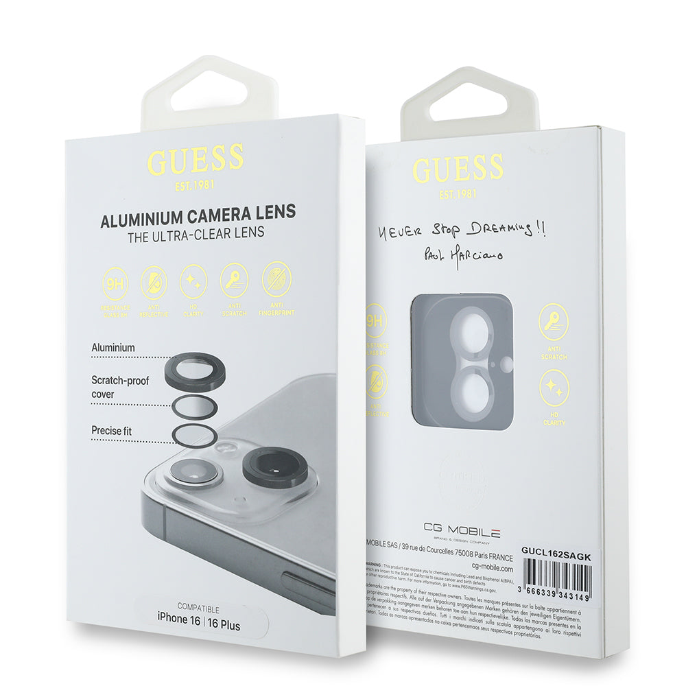 Apple iPhone 16 Plus Guess Orjinal Lisanslı Metal Kamera Lens Koruyucu Gümüş