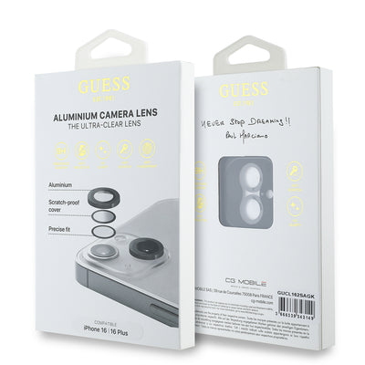 Apple iPhone 16 Plus Guess Orjinal Lisanslı Metal Kamera Lens Koruyucu Gümüş
