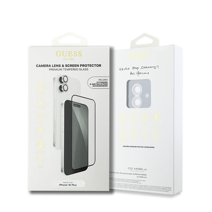 iPhone 16 Plus Guess Orjinal Lisanslı Rhinestone Ekran Koruyucu + Lens Koruyucu 2in1 Aksesuar Seti