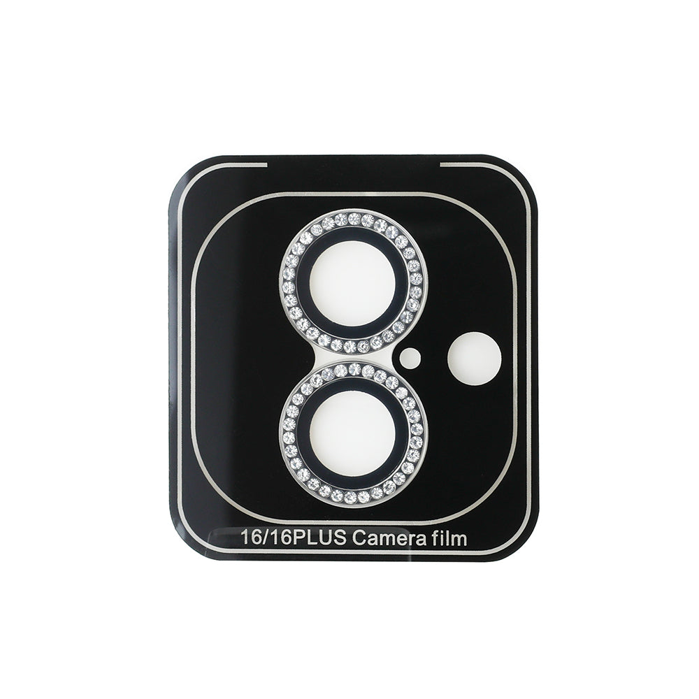 Apple iPhone 16 Plus Guess Orjinal Lisanslı Rhinestone Taşlı Lens Koruyucu Gümüş