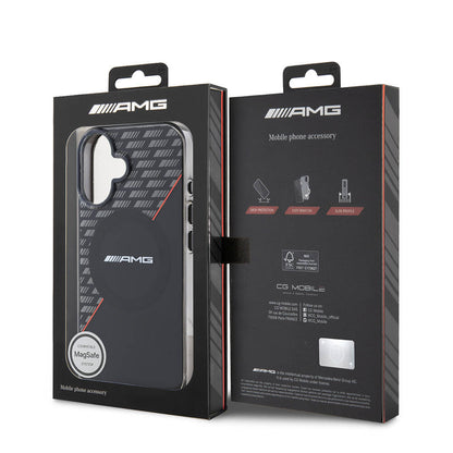 iPhone 16 Plus Kılıf AMG Orjinal Lisanslı M-safe Şarj Özellikli Çift Katmanlı Kırmızı Çapraz Çizgili Kılıf