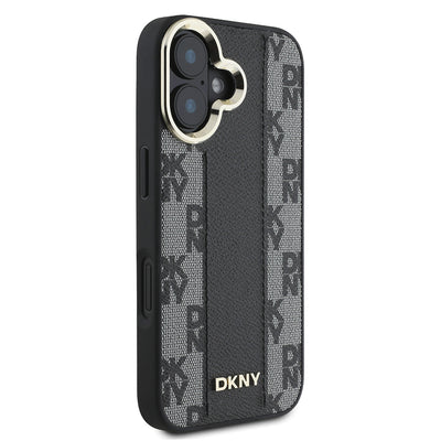 Apple iPhone 16 Plus Kılıf DKNY Orjinal Lisanslı Magsafe Şarj Özellikli 3D Yazılı Checkered Pattern Kapak Siyah