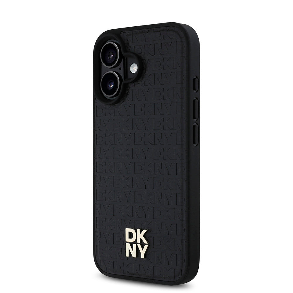 Apple iPhone 16 Plus Kılıf DKNY Orjinal Lisanslı Magsafe Şarj Özellikli 3D Yazılı Repeat Pattern Kapak Siyah