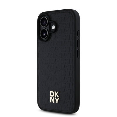 Apple iPhone 16 Plus Kılıf DKNY Orjinal Lisanslı Magsafe Şarj Özellikli 3D Yazılı Repeat Pattern Kapak Siyah