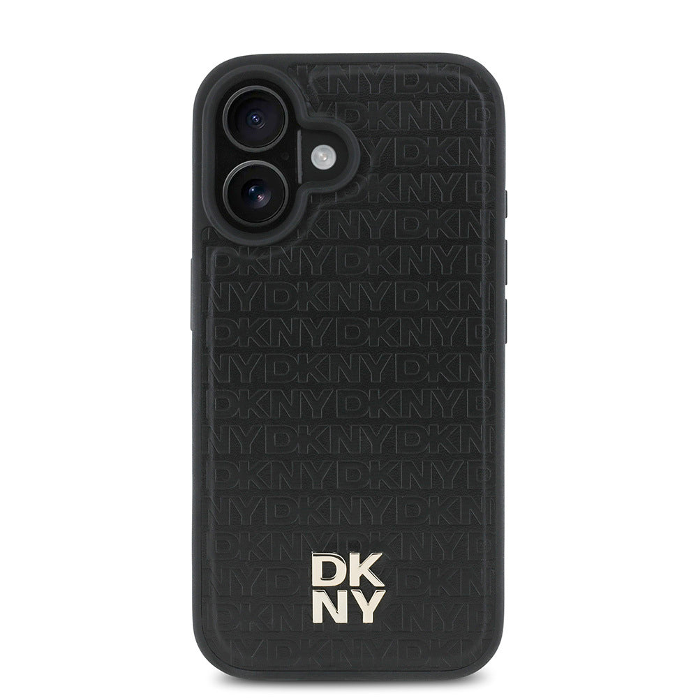 Apple iPhone 16 Plus Kılıf DKNY Orjinal Lisanslı Magsafe Şarj Özellikli 3D Yazılı Repeat Pattern Kapak Siyah