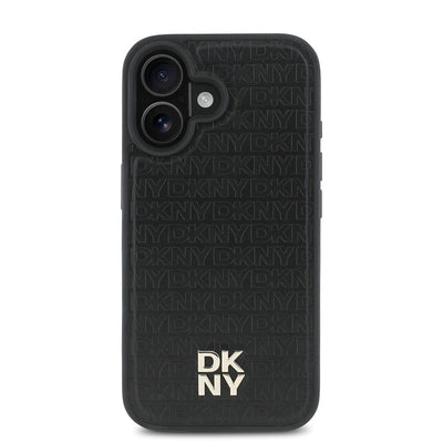 Apple iPhone 16 Plus Kılıf DKNY Orjinal Lisanslı Magsafe Şarj Özellikli 3D Yazılı Repeat Pattern Kapak Siyah
