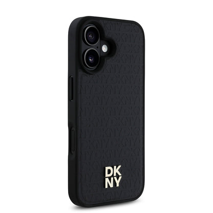 iPhone 16 Plus Kılıf DKNY Orjinal Lisanslı M-safe Şarj Özellikli 3D Yazılı Repeat Pattern Kılıf
