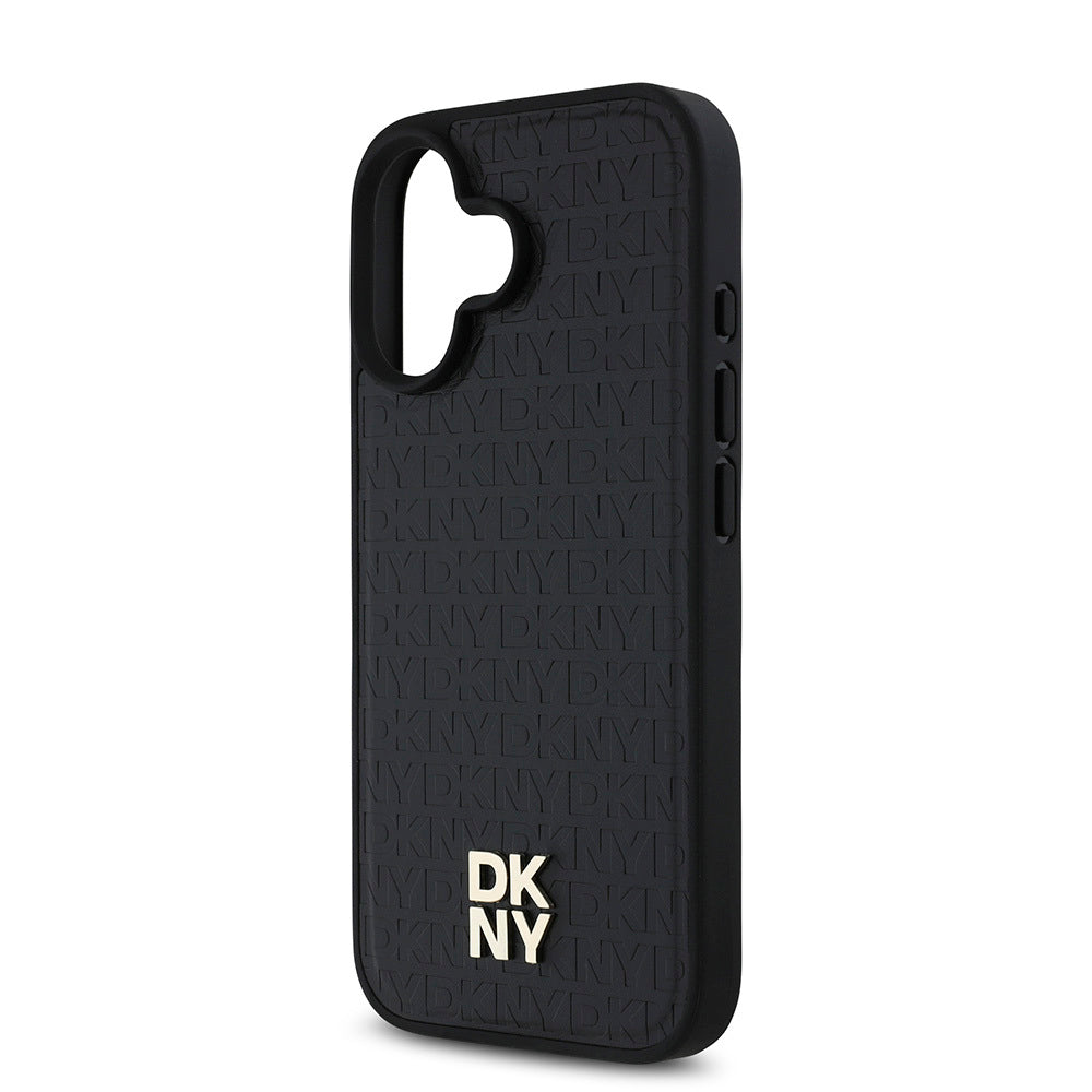 Apple iPhone 16 Plus Kılıf DKNY Orjinal Lisanslı Magsafe Şarj Özellikli 3D Yazılı Repeat Pattern Kapak Siyah