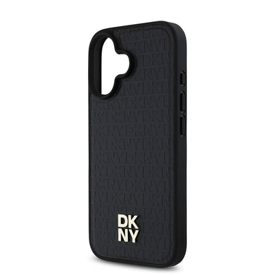 Apple iPhone 16 Plus Kılıf DKNY Orjinal Lisanslı Magsafe Şarj Özellikli 3D Yazılı Repeat Pattern Kapak Siyah