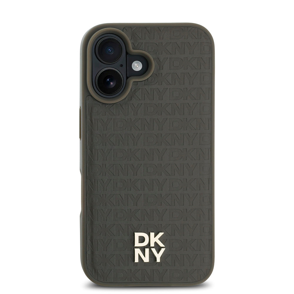 Apple iPhone 16 Plus Kılıf DKNY Orjinal Lisanslı Magsafe Şarj Özellikli 3D Yazılı Repeat Pattern Kapak Siyah