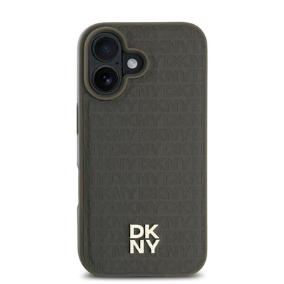 Apple iPhone 16 Plus Kılıf DKNY Orjinal Lisanslı Magsafe Şarj Özellikli 3D Yazılı Repeat Pattern Kapak Siyah