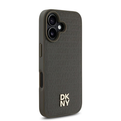 Apple iPhone 16 Plus Kılıf DKNY Orjinal Lisanslı Magsafe Şarj Özellikli 3D Yazılı Repeat Pattern Kapak Siyah
