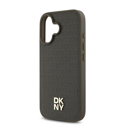 Apple iPhone 16 Plus Kılıf DKNY Orjinal Lisanslı Magsafe Şarj Özellikli 3D Yazılı Repeat Pattern Kapak Siyah