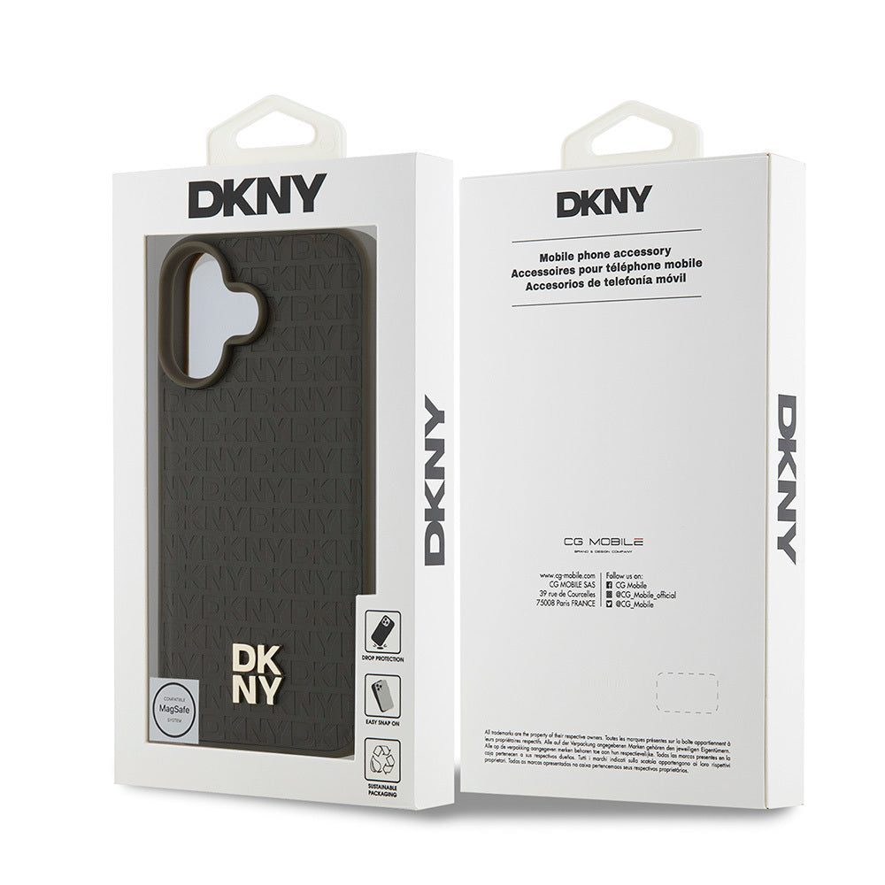 iPhone 16 Plus Kılıf DKNY Orjinal Lisanslı M-safe Şarj Özellikli 3D Yazılı Repeat Pattern Kılıf