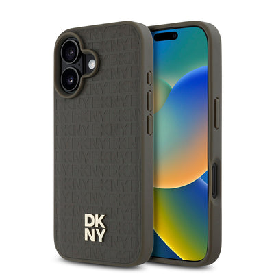 Apple iPhone 16 Plus Kılıf DKNY Orjinal Lisanslı Magsafe Şarj Özellikli 3D Yazılı Repeat Pattern Kapak Siyah