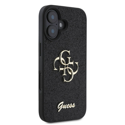 Apple iPhone 16 Plus Kılıf Guess Orjinal Lisanslı 4G Büyük Metal Logolu Glitter Kapak Gold