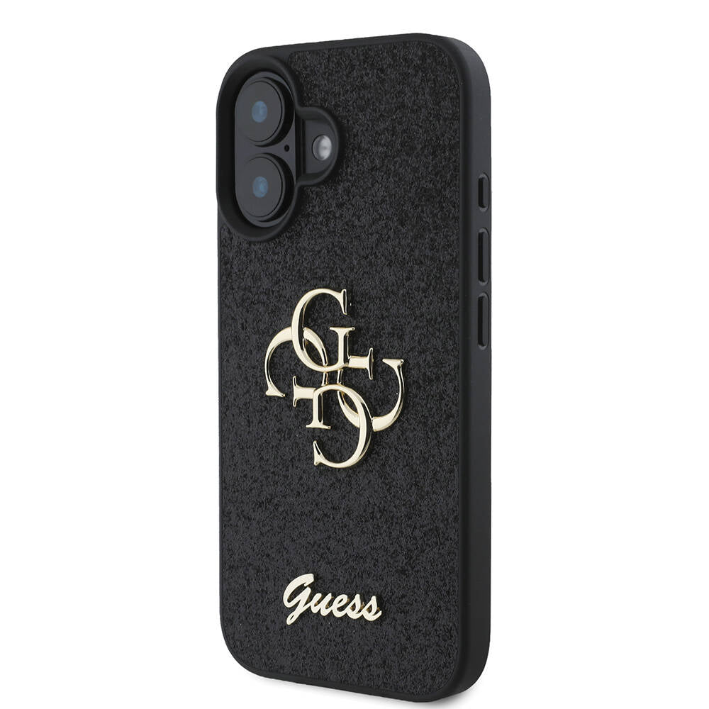Apple iPhone 16 Plus Kılıf Guess Orjinal Lisanslı 4G Büyük Metal Logolu Glitter Kapak Gold