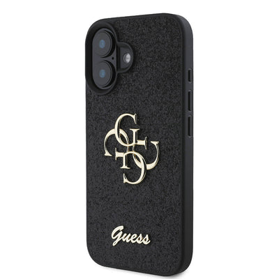 Apple iPhone 16 Plus Kılıf Guess Orjinal Lisanslı 4G Büyük Metal Logolu Glitter Kapak Gold