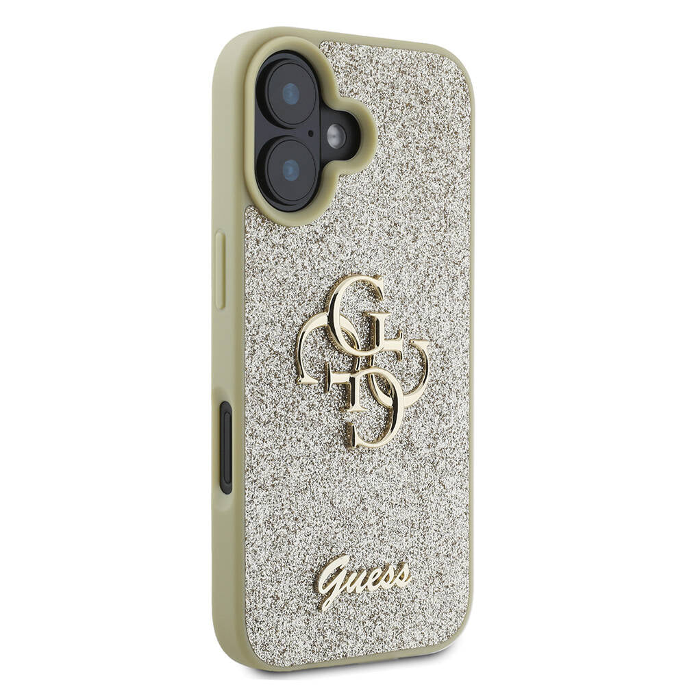 Apple iPhone 16 Plus Kılıf Guess Orjinal Lisanslı 4G Büyük Metal Logolu Glitter Kapak Gold