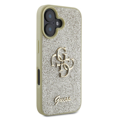 Apple iPhone 16 Plus Kılıf Guess Orjinal Lisanslı 4G Büyük Metal Logolu Glitter Kapak Gold