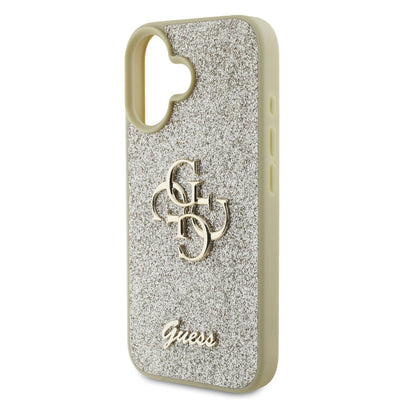 Apple iPhone 16 Plus Kılıf Guess Orjinal Lisanslı 4G Büyük Metal Logolu Glitter Kapak Gold