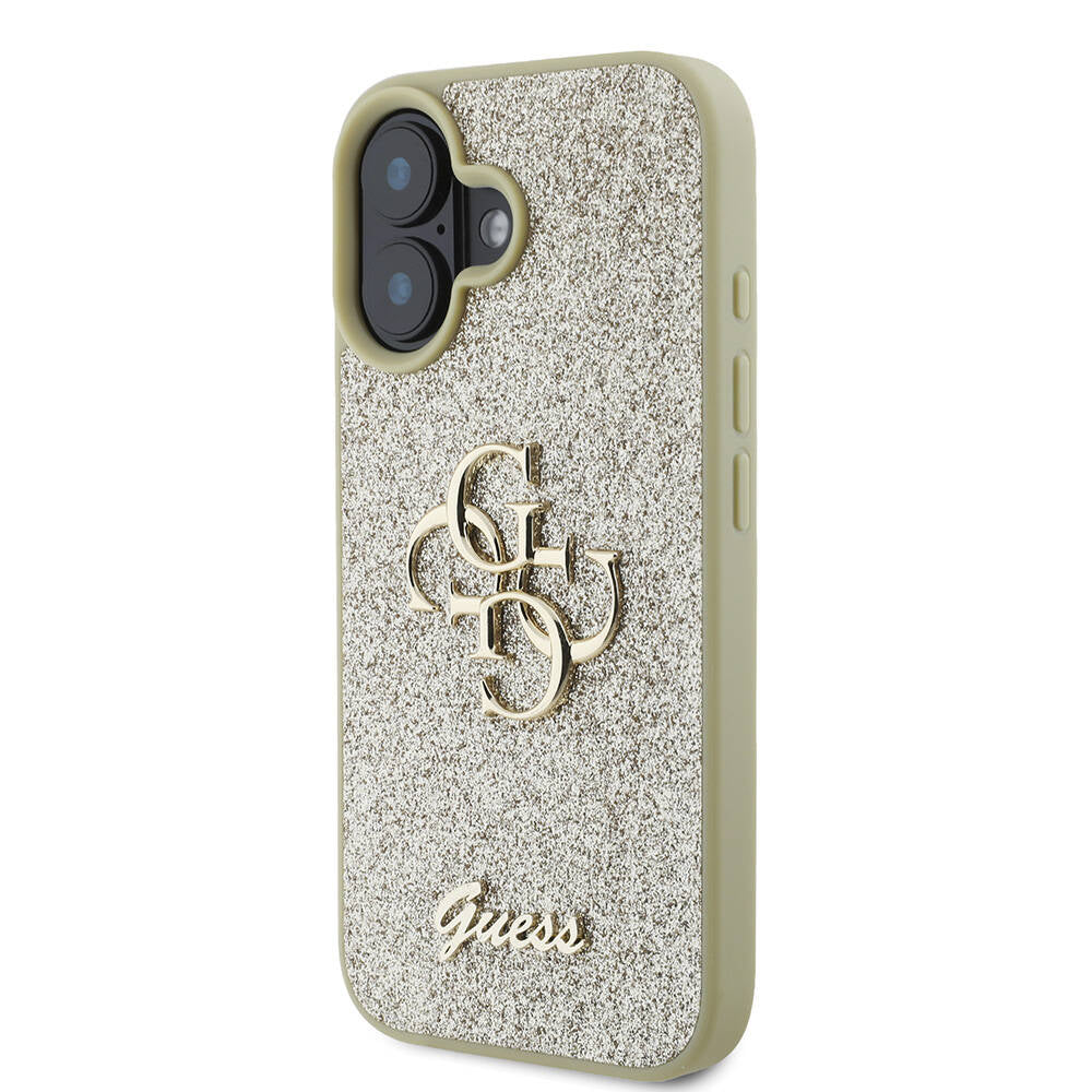 Apple iPhone 16 Plus Kılıf Guess Orjinal Lisanslı 4G Büyük Metal Logolu Glitter Kapak Pembe