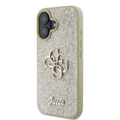 Apple iPhone 16 Plus Kılıf Guess Orjinal Lisanslı 4G Büyük Metal Logolu Glitter Kapak Pembe