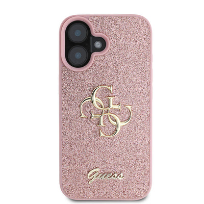 Apple iPhone 16 Plus Kılıf Guess Orjinal Lisanslı 4G Büyük Metal Logolu Glitter Kapak Gold