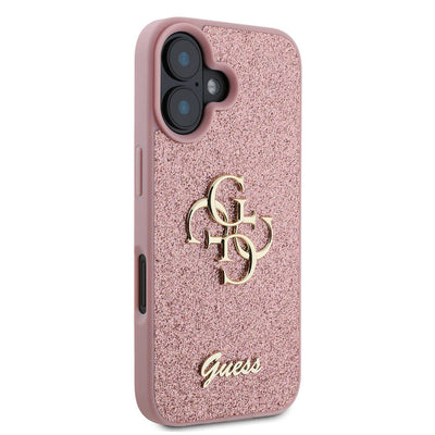 Apple iPhone 16 Plus Kılıf Guess Orjinal Lisanslı 4G Büyük Metal Logolu Glitter Kapak Gold