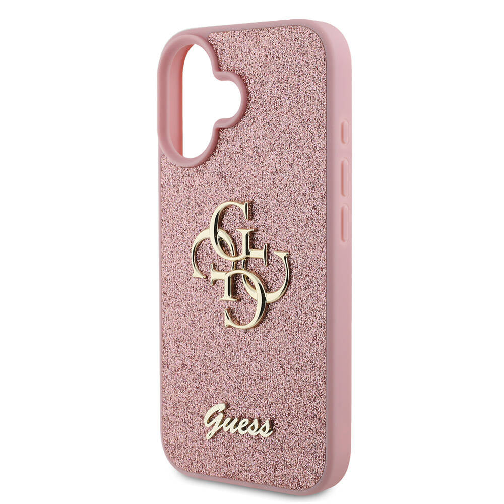 Apple iPhone 16 Plus Kılıf Guess Orjinal Lisanslı 4G Büyük Metal Logolu Glitter Kapak Pembe