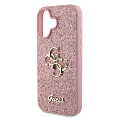 Apple iPhone 16 Plus Kılıf Guess Orjinal Lisanslı 4G Büyük Metal Logolu Glitter Kapak Pembe